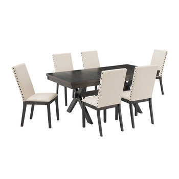 Crosley Furniture  Hayden 7Pc Dining Set - Table & 6 Upholstered Chairs In Slate, 101'' W x 133'' D x 39-3/4'' H