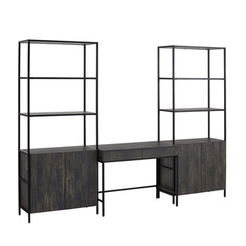 Crosley Furniture  Jacobsen 3Pc Desk And Etagere Set- Desk & 2 Large Etageres In Brown Ash, 111'' W x 20'' D x 80-1/2'' H