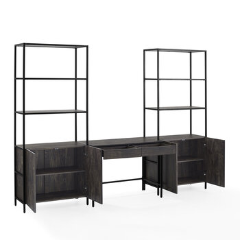 Crosley Furniture  Jacobsen 3Pc Desk And Etagere Set- Desk & 2 Large Etageres In Brown Ash, 111'' W x 20'' D x 80-1/2'' H