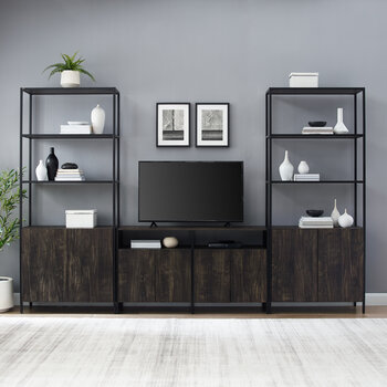 Crosley Furniture  Jacobsen 3Pc Entertainment Set - Media Stand & 2 Large Etageres In Brown Ash, 122'' W x 16'' D x 80-1/2'' H