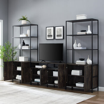 Crosley Furniture  Jacobsen 3Pc Entertainment Set - Media Stand & 2 Large Etageres In Brown Ash, 122'' W x 16'' D x 80-1/2'' H