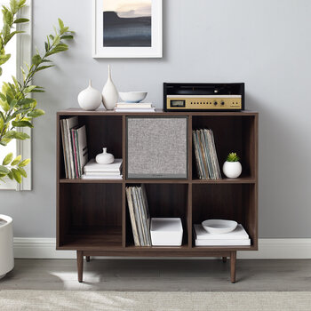 Crosley Furniture  Liam 6 Cube Record Storage Bookcase With Speaker- Bookcase & Speaker In Walnut, 42-1/4'' W x 15-3/4'' D x 35-7/8'' H