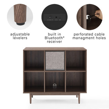 Crosley Furniture  Liam 6 Cube Record Storage Bookcase With Speaker- Bookcase & Speaker In Walnut, 42-1/4'' W x 15-3/4'' D x 35-7/8'' H
