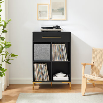 Crosley Furniture  Juno Record Storage Cube Bookcase With Speaker- Bookcase & Speaker In Black, 28'' W x 15'' D x 42-1/4'' H