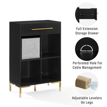 Crosley Furniture  Juno Record Storage Cube Bookcase With Speaker- Bookcase & Speaker In Black, 28'' W x 15'' D x 42-1/4'' H