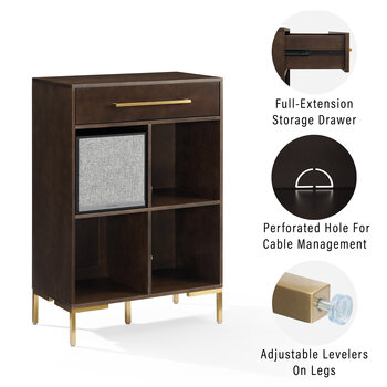 Crosley Furniture  Juno Record Storage Cube Bookcase With Speaker- Bookcase & Speaker In Dark Brown, 28'' W x 15'' D x 42-1/4'' H