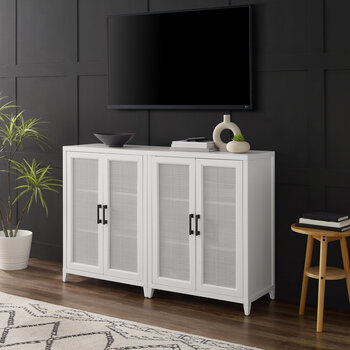 Crosley Furniture  Milo 2Pc Media Storage Cabinet Set- 2 Storage Pantries In White, 56'' W x 15-3/4'' D x 37-3/4'' H