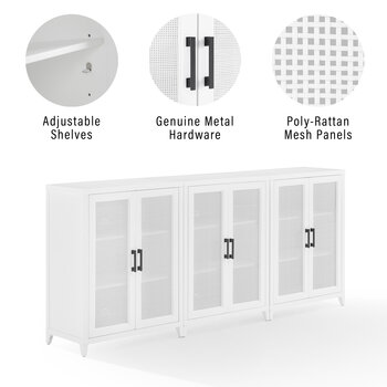 Crosley Furniture  Milo 3Pc Media Storage Cabinet Set- 3 Storage Pantries In White, 84'' W x 15-3/4'' D x 37-3/4'' H