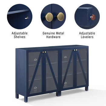 Crosley Furniture  Cassai 2Pc Media Storage Cabinet Set- 2 Storage Pantries In Navy, 60'' W x 16'' D x 38'' H
