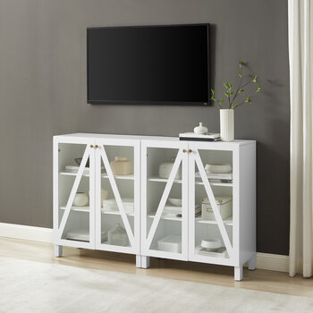 Crosley Furniture  Cassai 2Pc Media Storage Cabinet Set- 2 Storage Pantries In White, 60'' W x 16'' D x 38'' H