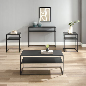 Crosley Furniture  Braxton 4Pc Coffee Table Set - Coffee Table, Console Table, & 2 End Tables In Matte Black, 0'' W x 0'' D x 0'' H