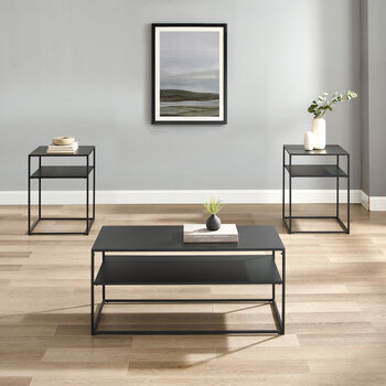 Crosley Furniture  Braxton 3Pc Coffee Table Set - Coffee Table & 2 End Tables In Matte Black, 0'' W x 0'' D x 0'' H