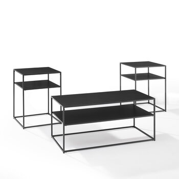 Crosley Furniture  Braxton 3Pc Coffee Table Set - Coffee Table & 2 End Tables In Matte Black, 0'' W x 0'' D x 0'' H