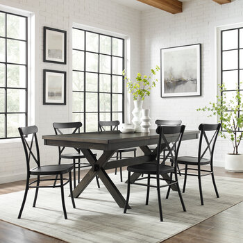 Crosley Furniture  Hayden 7Pc Dining Set W/Camille Chairs- Table & 6 Chairs In Matte Black, 123'' W x 91'' D x 34-3/4'' H
