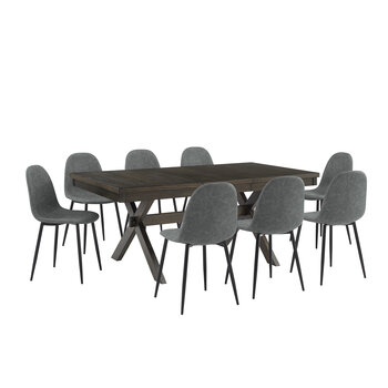 Crosley Furniture Hayden 9Pc Dining Set W/Weston Chairs- Table & 8 Chairs In Distressed Gray, 119'' W x 87'' D x 34'' H