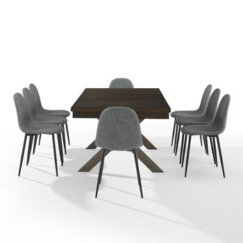 Crosley Furniture Hayden 9Pc Dining Set W/Weston Chairs- Table & 8 Chairs In Distressed Gray, 119'' W x 87'' D x 34'' H
