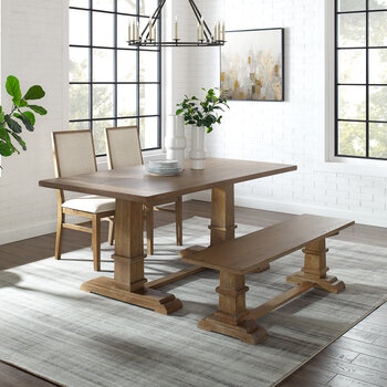 Crosley Furniture Joanna 4Pc Dining Set - Table, Bench, & 2 Upholstered Chairs In Rustic Brown, 72'' W x 83'' D x 39-7/8'' H