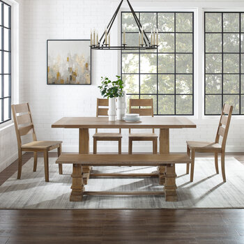 Crosley Furniture Joanna 6Pc Dining Set - Table, Bench, & 4 Ladder Back Chairs In Rustic Brown, 128'' W x 85'' D x 39-1/8'' H