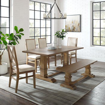 Crosley Furniture Joanna 6Pc Dining Set - Table, Bench, & 4 Upholstered Chairs In Rustic Brown, 126'' W x 84'' D x 39-7/8'' H