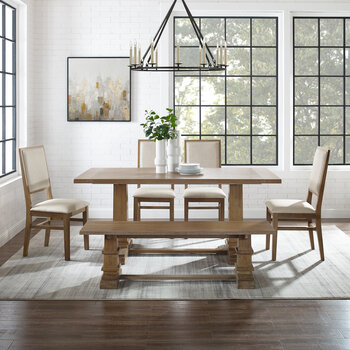 Crosley Furniture Joanna 6Pc Dining Set - Table, Bench, & 4 Upholstered Chairs In Rustic Brown, 126'' W x 84'' D x 39-7/8'' H
