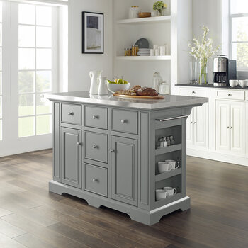 Crosley Furniture Julia Stainless Steel Top Kitchen Island In Gray, 50'' W x 32'' D x 36'' H