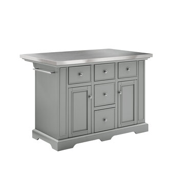 Crosley Furniture Julia Stainless Steel Top Kitchen Island In Gray, 50'' W x 32'' D x 36'' H
