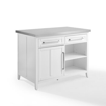 Crosley Furniture  Silvia Stainless Steel Top Kitchen Island In White, 46'' W x 28'' D x 36-1/2'' H