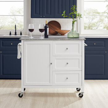 Crosley Furniture  Soren Gray Granite Top Kitchen Island/Cart In White, 42-1/8'' W x 18-1/8'' D x 37-1/2'' H