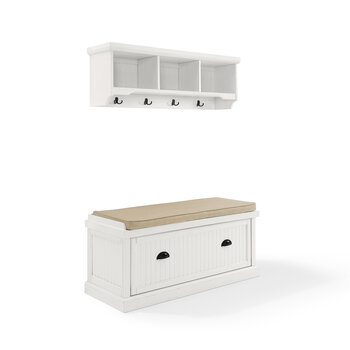 Crosley Furniture Seaside 2Pc Entryway Set - Bench, Shelf In Distressed White, 0'' W x 0'' D x 0'' H