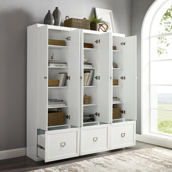 Crosley Furniture Harper 3Pc Entryway Set - 3 Pantry Closets In White, 66'' W x 12-1/2'' D x 74'' H