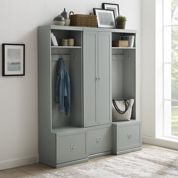 Crosley Furniture Harper 3Pc Entryway Set - Pantry Closet & 2 Hall Trees In Gray, 66'' W x 16-3/8'' D x 74'' H