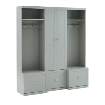 Crosley Furniture Harper 3Pc Entryway Set - Pantry Closet & 2 Hall Trees In Gray, 66'' W x 16-3/8'' D x 74'' H