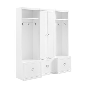 Crosley Furniture Harper 3Pc Entryway Set - Pantry Closet & 2 Hall Trees In White, 66'' W x 16-3/8'' D x 74'' H