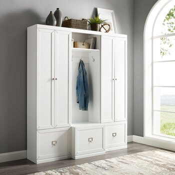 Crosley Furniture Harper 3Pc Entryway Set - Hall Tree & 2 Pantry Closets In White, 66'' W x 16-3/8'' D x 74'' H