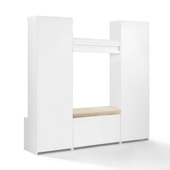Crosley Furniture Harper 4 Piece Entryway Set - Bench, Shelf, & 2 Hall Trees In White, 77'' W x 16-1/2'' D x 74'' H