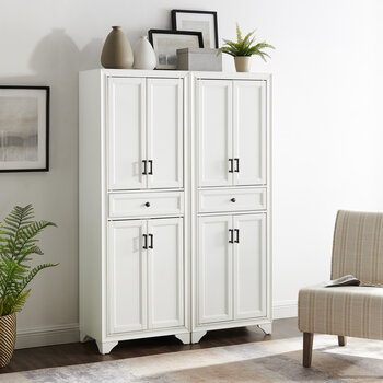Crosley Furniture Tara 2Pc Pantry Set - 2 Pantries In Distressed White, 47-1/2'' W x 15'' D x 67-3/4'' H