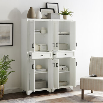 Crosley Furniture Tara 2Pc Pantry Set - 2 Pantries In Distressed White, 47-1/2'' W x 15'' D x 67-3/4'' H