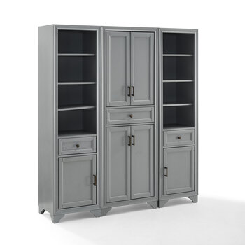 Crosley Furniture Tara 3Pc Pantry Set - Pantry & 2 Linen Cabinets In Distressed Gray, 59-3/4'' W x 15'' D x 67-3/4'' H