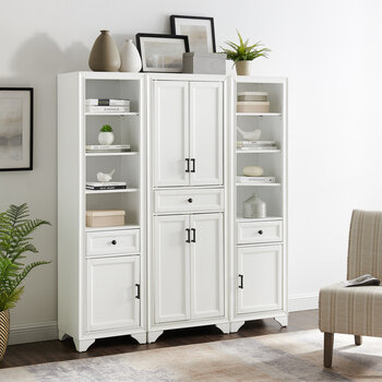 Crosley Furniture Tara 3Pc Pantry Set - Pantry & 2 Linen Cabinets In Distressed White, 59-3/4'' W x 15'' D x 67-3/4'' H