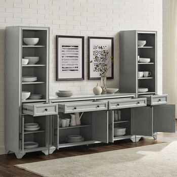 Distressed Gray - Sideboard And Bookcase Set
