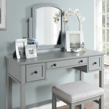 Crosley Furniture Vista 3Pc Vanity Set - Vanity, Mirror, Stool In Gray, 46'' W x 19'' D x 55-3/4'' H