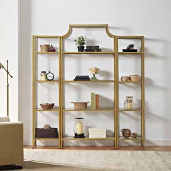 Crosley Furniture Aimee Antique Gold & Tempered Glass Étagère
