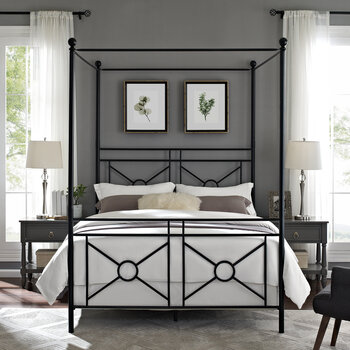 Crosley Furniture  Montgomery Queen Canopy Bed - Headboard, Footboard, Finials, Rails, Canopy In Black, 61-3/4'' W x 84-1/4'' D x 83-1/2'' H
