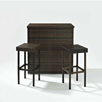 Crosley Furniture Palm Harbor 3 Piece Outdoor Wicker Bar Set - Table & Two Stools
