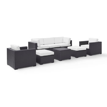White, Loveseat, 2 Arm Chairs, Corner Chair, Coffee Table, 2 Ottomans - Product View 2