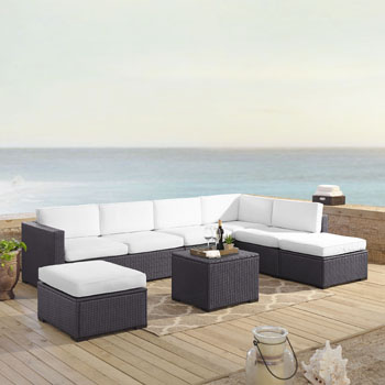 White, 2 Loveseats, Armless Chair, Coffee Table, 2 Ottomans - Example View