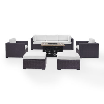White, Loveseat, Corner Chair, 2 Arm Chairs, 2 Ottomans, Tucson Firetable - Product View 1