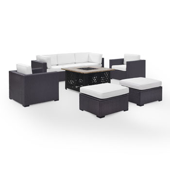 White, Loveseat, Corner Chair, 2 Arm Chairs, 2 Ottomans, Tucson Firetable - Product View 2