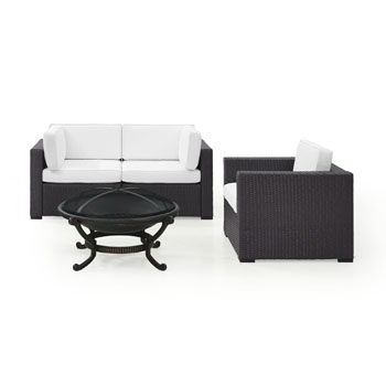 Set in White, 2 Corner Chairs, 1 Armchair & Firepit, View 1