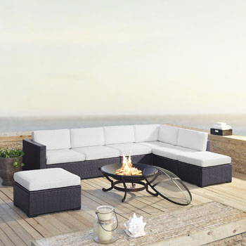 White, 2 Loveseats, Armless Chair, 2 Ottomans, Ashland Firepit - Example View